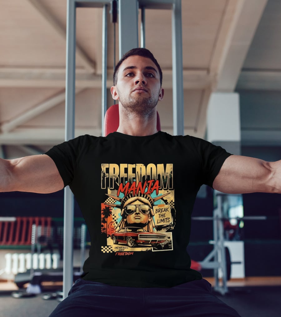 Freedom Mania Break The Limits Vintage Car Liberty Cityscape T-Shirt