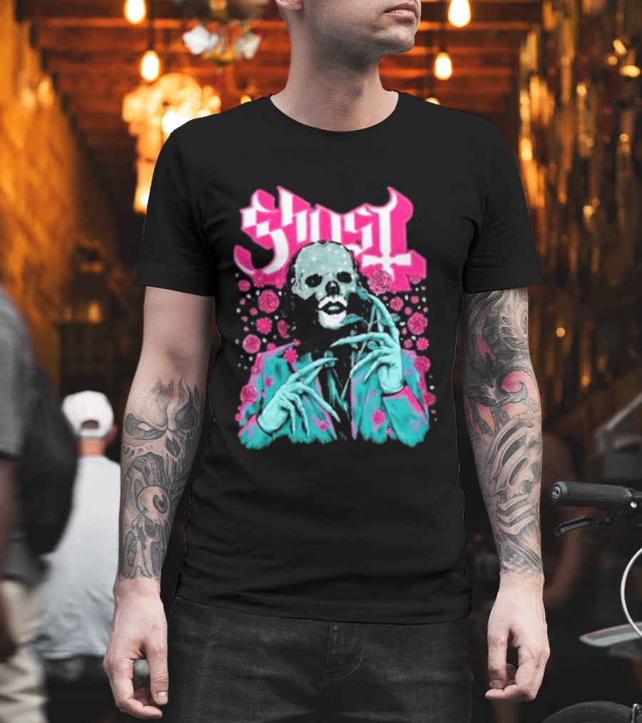 Ghost Band Summer 2026 Exclusive Floral Lachryma Pink Roses Skull T-Shirt