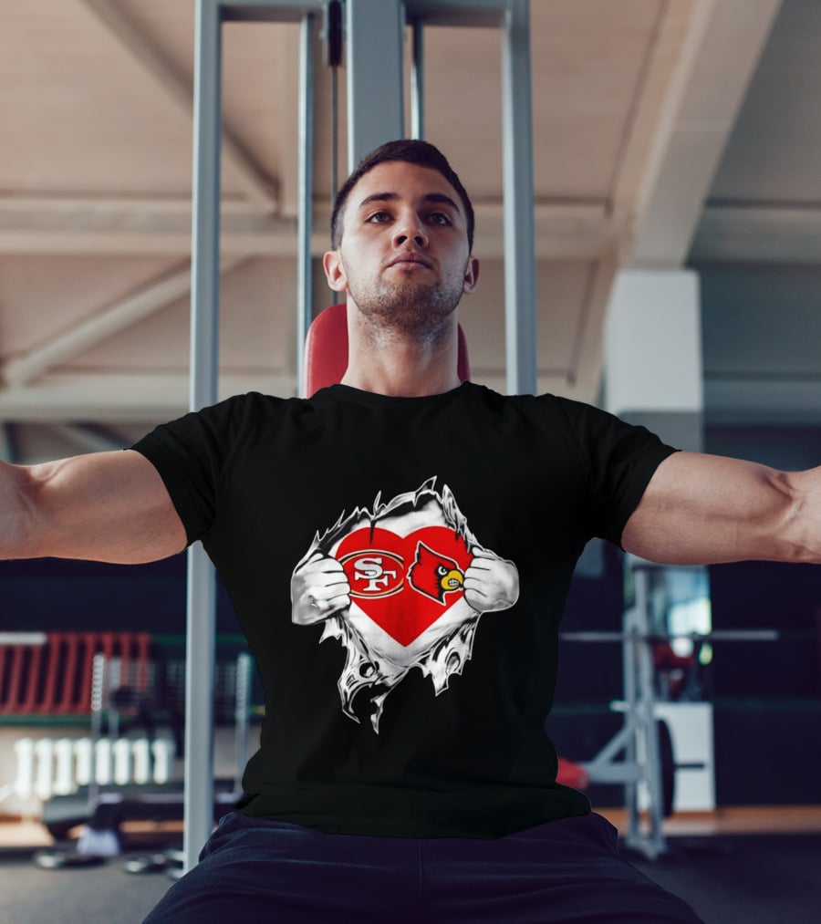 Louisville Cardinals San Francisco 49ers Heart Torn Edge Team Pride T-Shirt