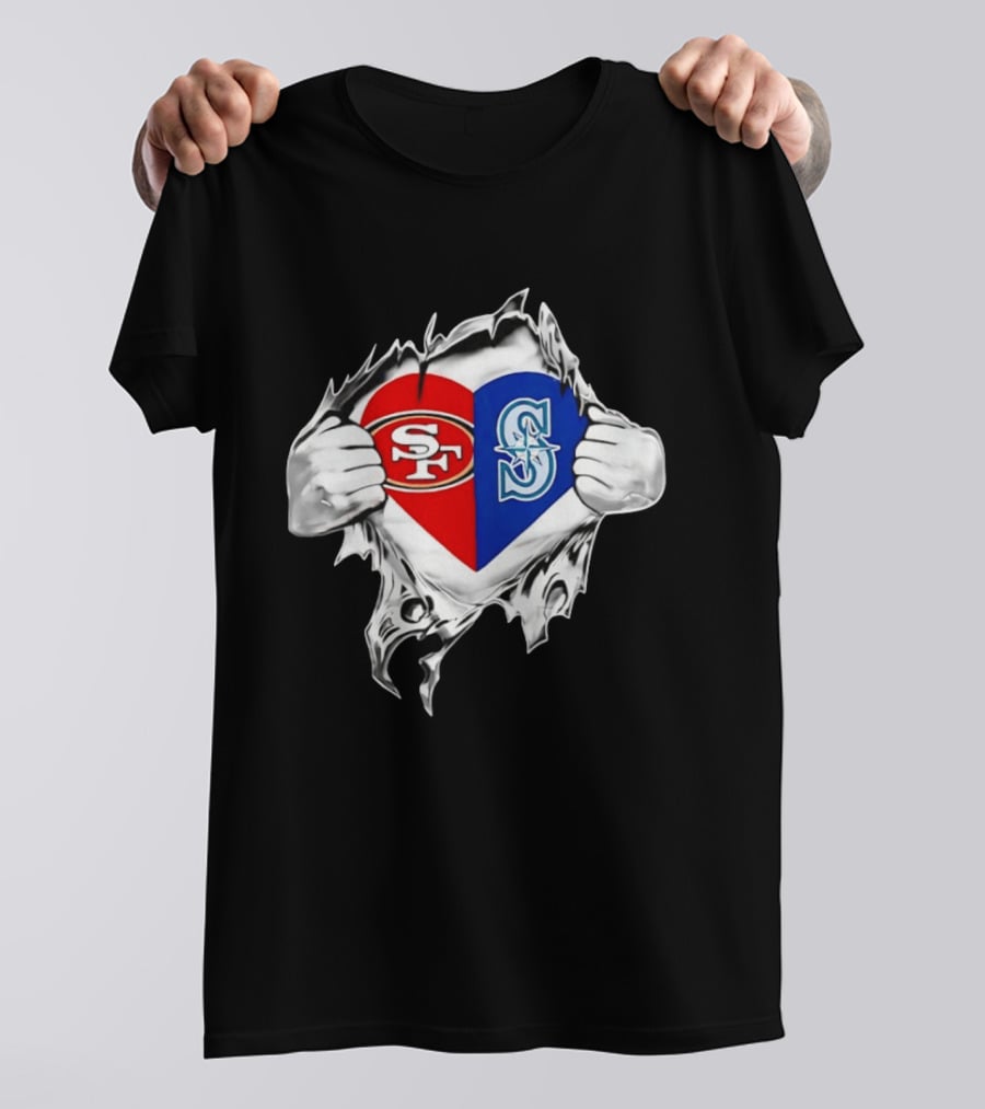San Francisco 49ers Seattle Mariners Heart Scratch T-Shirt