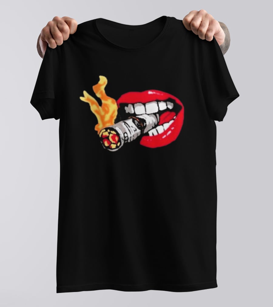 Flaming Smoking Money Lips Chenille T-Shirt