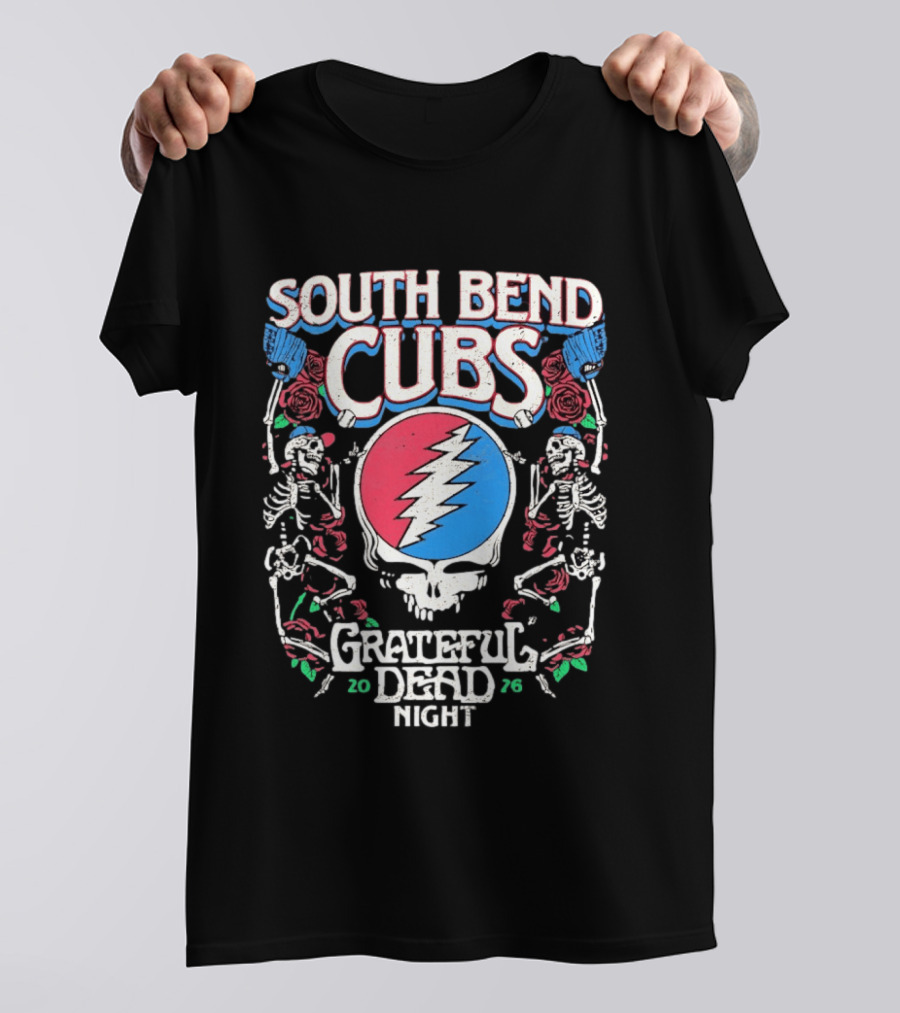 South Bend Cubs 2026 Grateful Dead Night Steal Your Face Baseball Skeleton T-Shirt