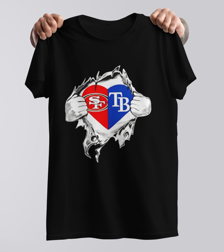 Tampa Bay Rays And San Francisco 49ers Heart Rip T-Shirt