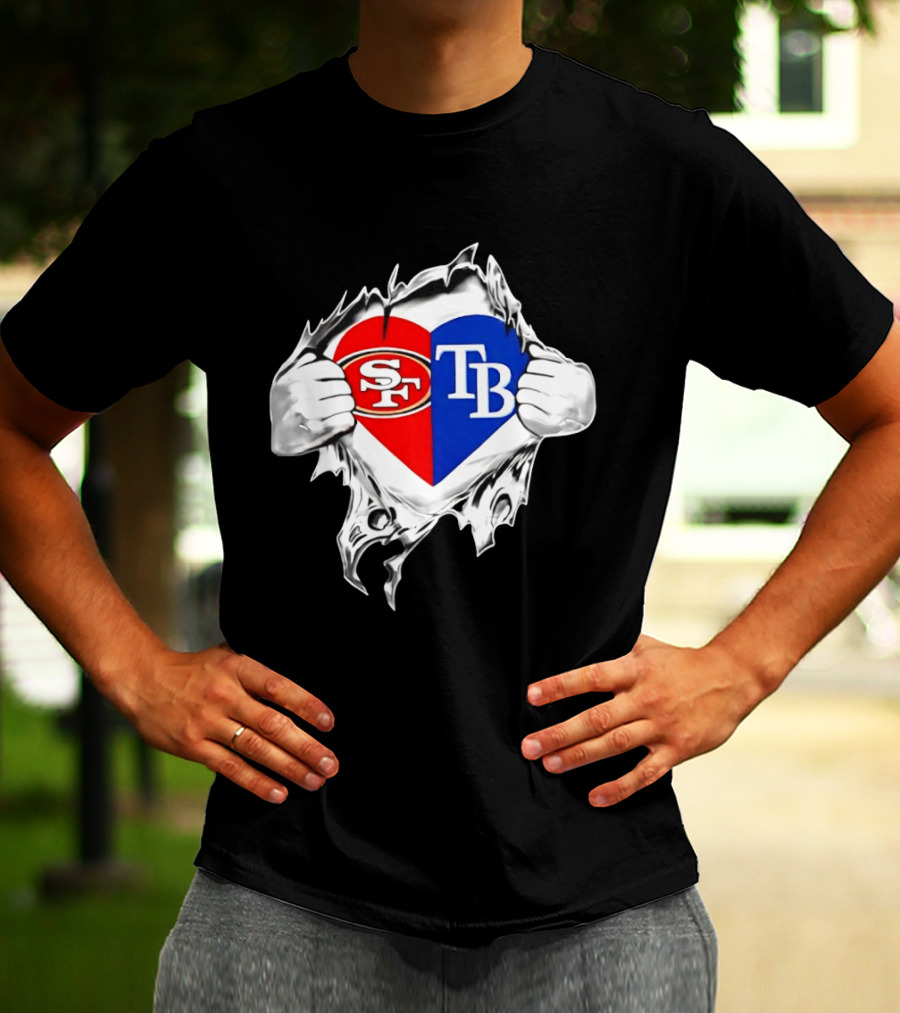 Tampa Bay Rays And San Francisco 49ers Heart Rip T-Shirt