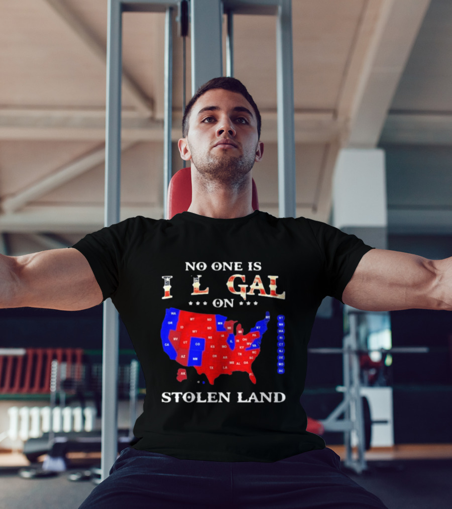 No One Is Illegal On Stolen Land USA Map Red And Blue States T-Shirt
