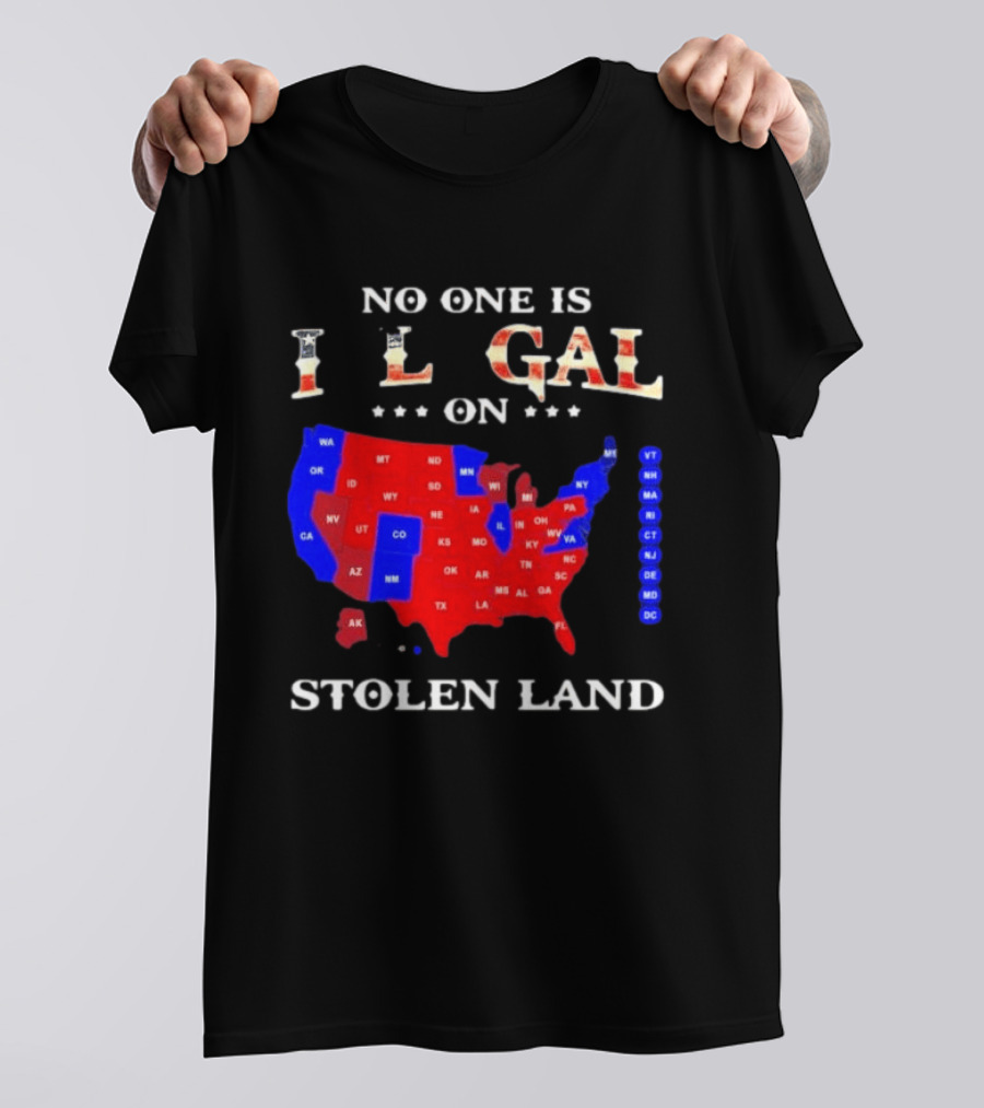 No One Is Illegal On Stolen Land USA Map Red And Blue States T-Shirt