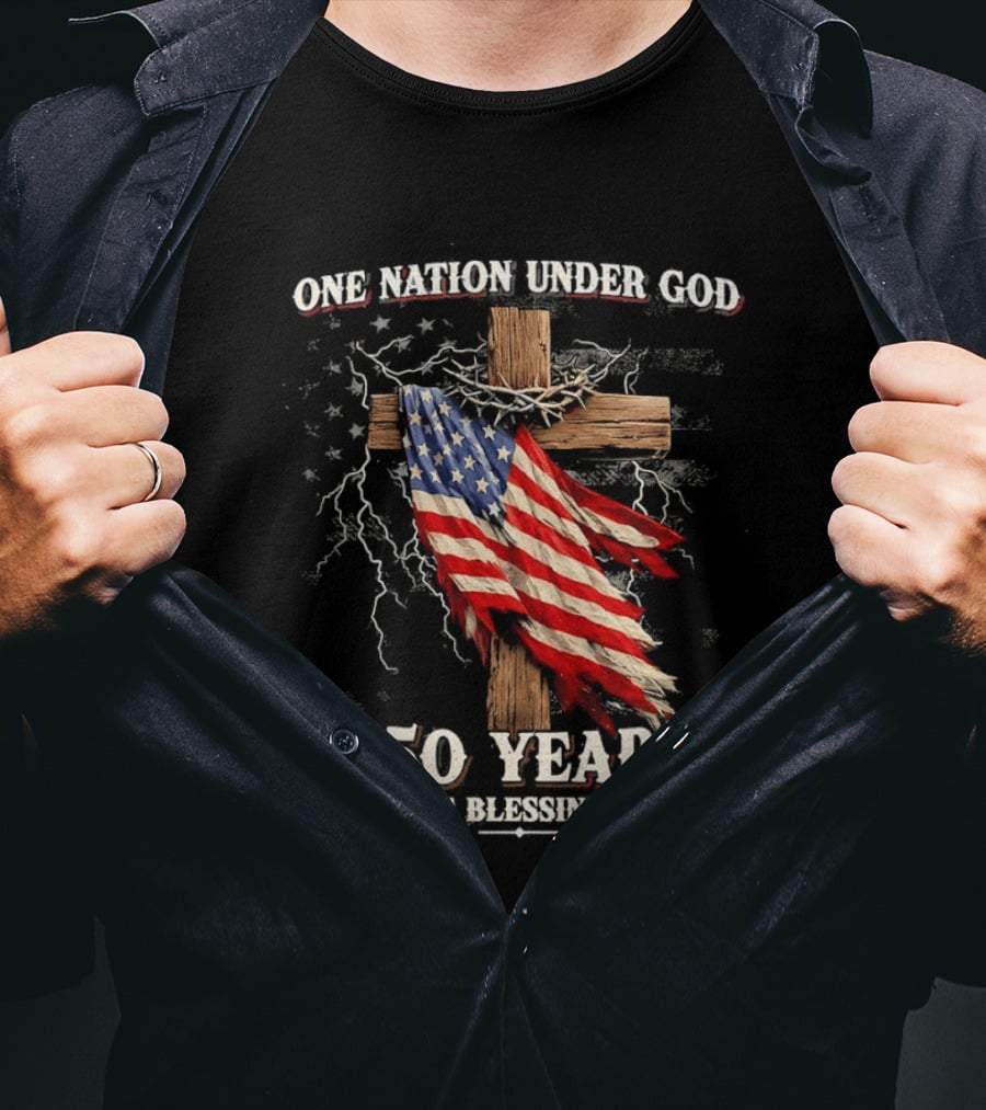 One Nation Under God 250 Years Of Blessings American Flag Cross T-Shirt