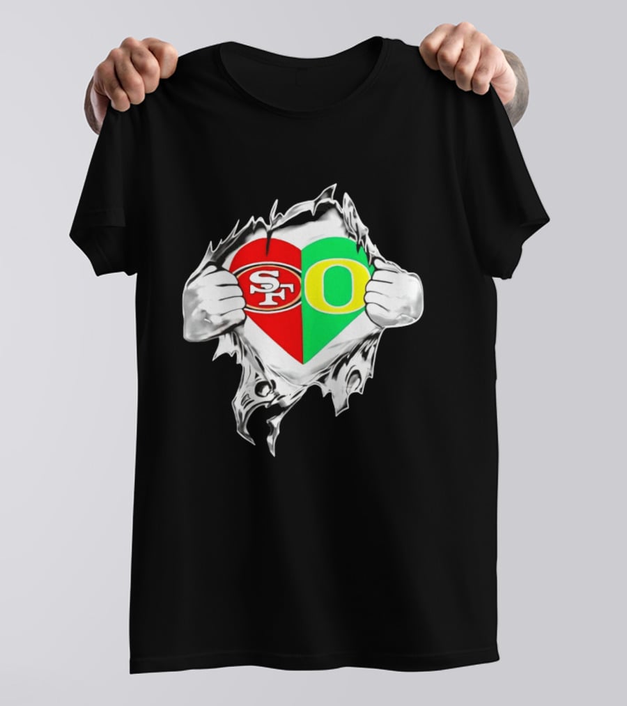 Oregon Ducks San Francisco 49ers Heart Style Logos T-Shirt