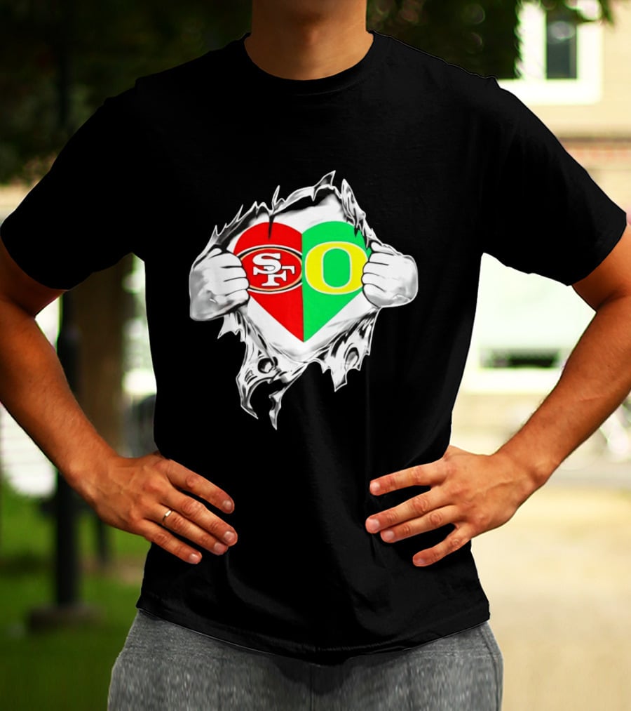Oregon Ducks San Francisco 49ers Heart Style Logos T-Shirt