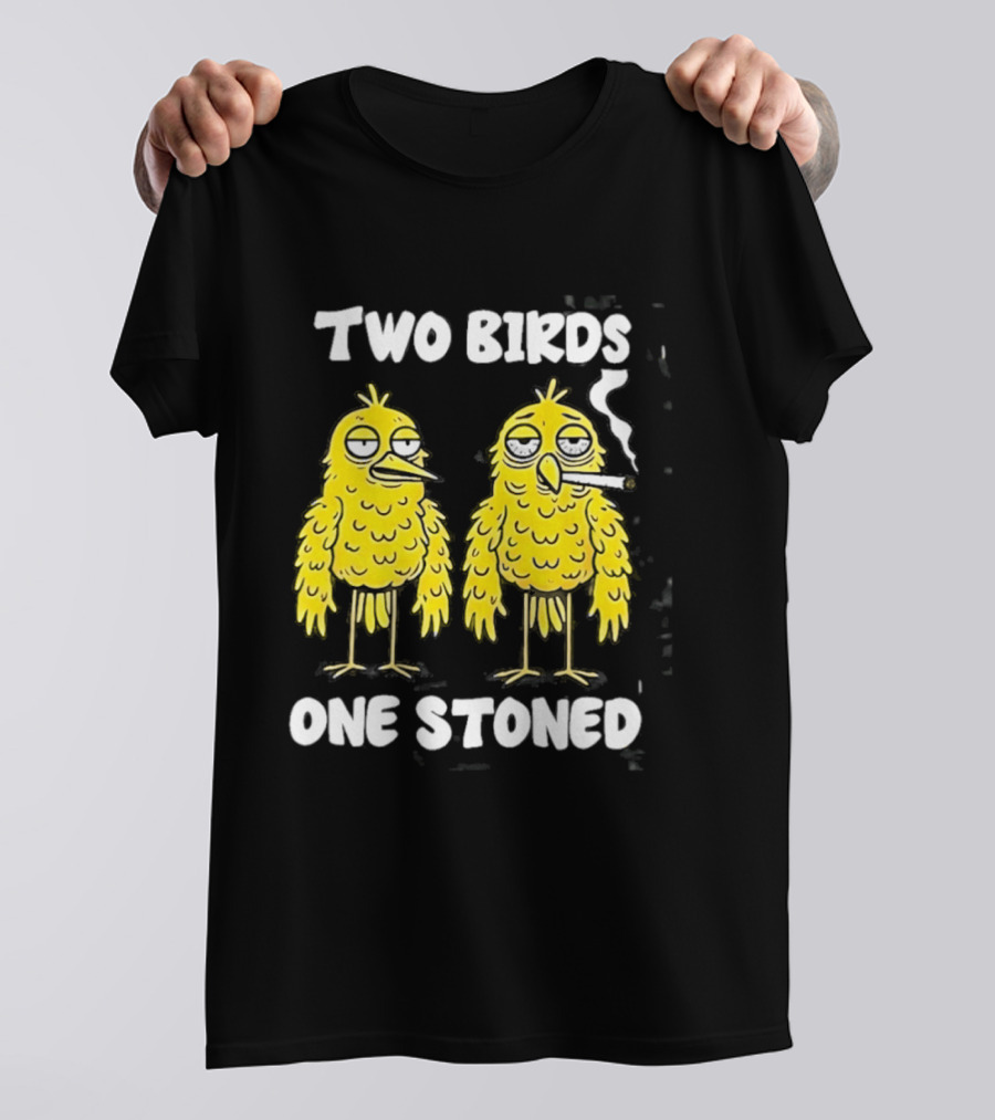 Two Birds One Stoned Smoking Cartoon Humor T-Shirt