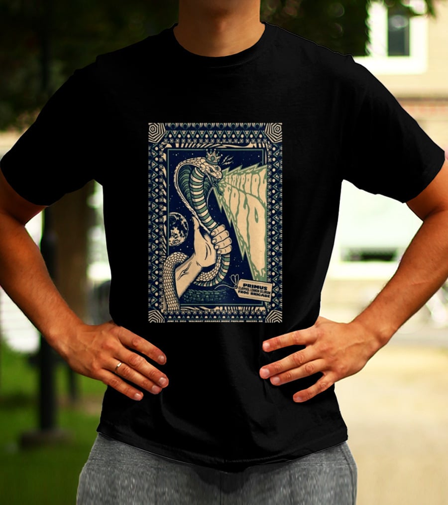 Primus June 17 2023 Walmart Arkansas Amphitheater Clapool Lennon Delirium Frog Brigade Concert Snake Earth T-Shirt