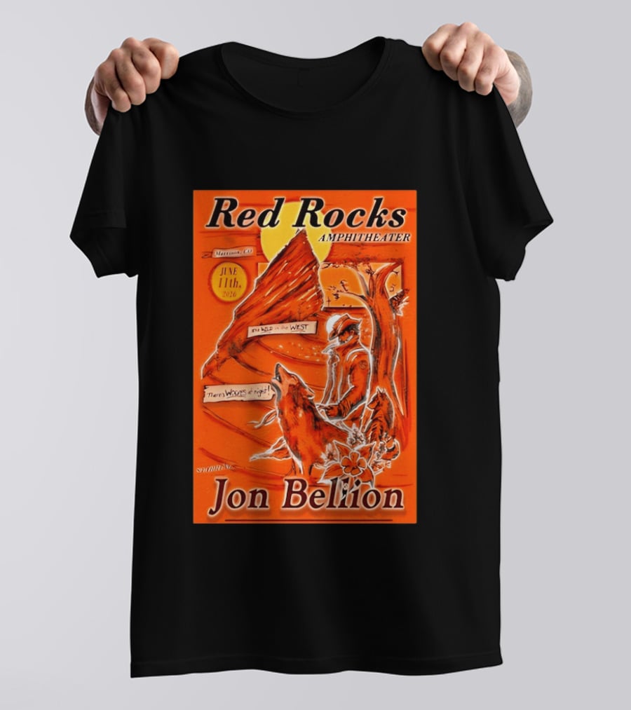 Red Rocks Amphitheater Jon Bellion Concert June 11th 2026 Cowboy And Wolf In Wild West Morrison Colorado T-Shirt