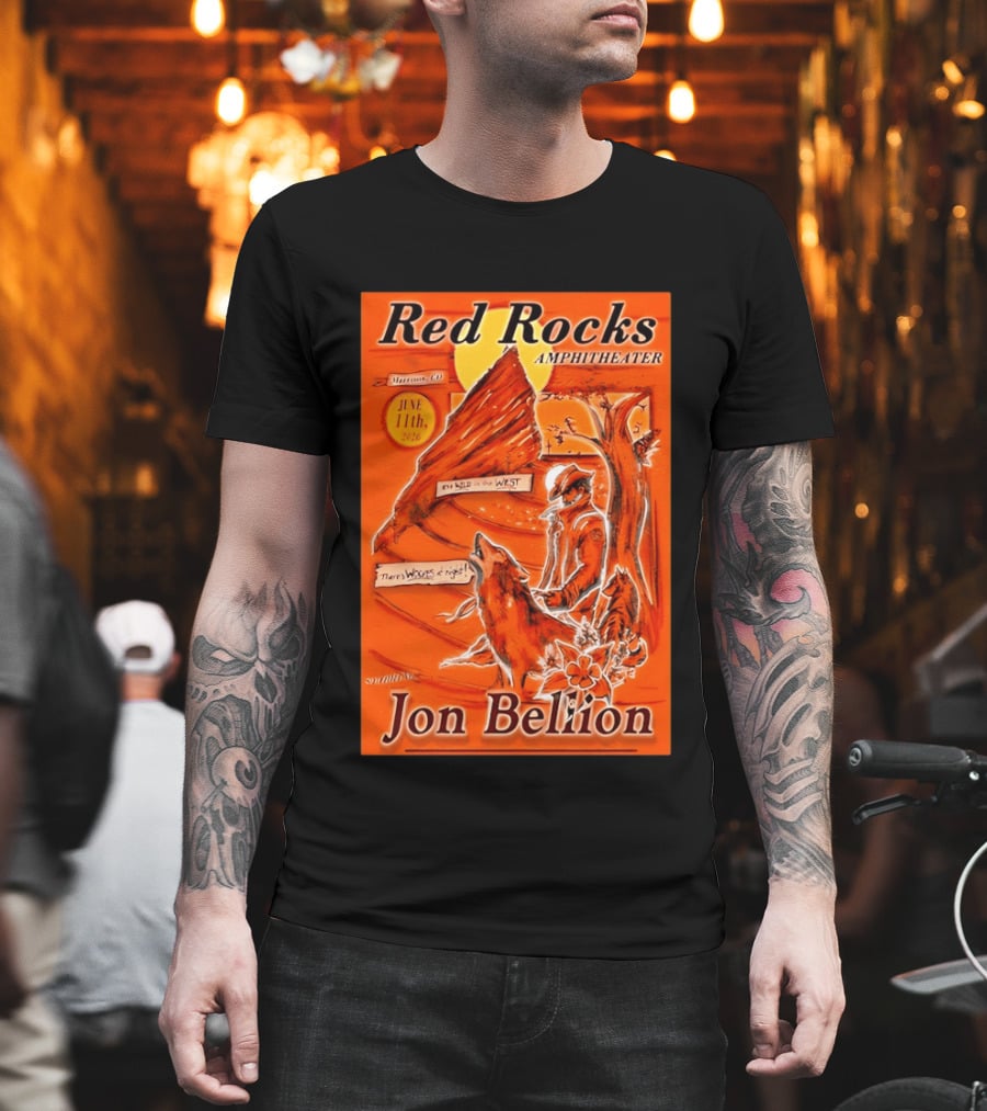 Red Rocks Amphitheater Jon Bellion Concert June 11th 2026 Cowboy And Wolf In Wild West Morrison Colorado T-Shirt