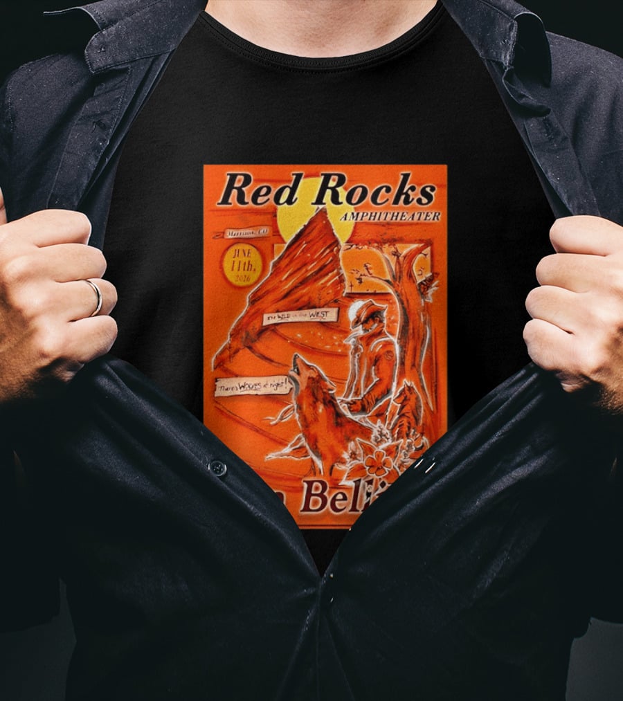 Red Rocks Amphitheater Jon Bellion Concert June 11th 2026 Cowboy And Wolf In Wild West Morrison Colorado T-Shirt