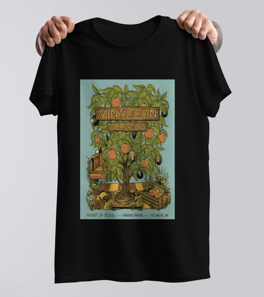 VinylCon Atlanta August 29 30 2026 Yaarab Shrine Georgia Peach Tree Records T-Shirt