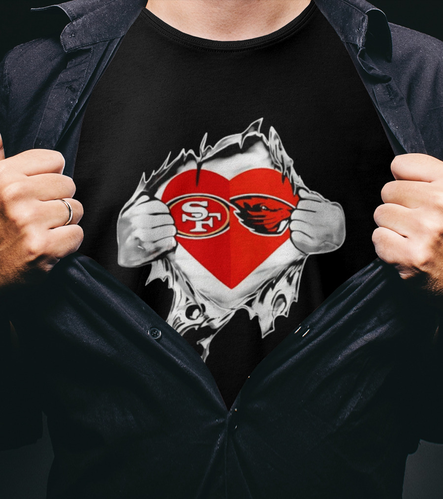 San Francisco 49ers Oregon State Beavers Heart Scratch T-Shirt
