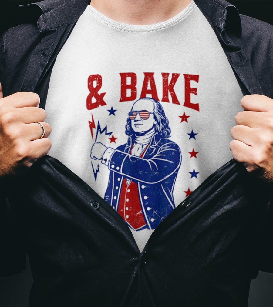 USA Benjamin Franklin Bake American Flag Sunglasses Stars T-Shirt