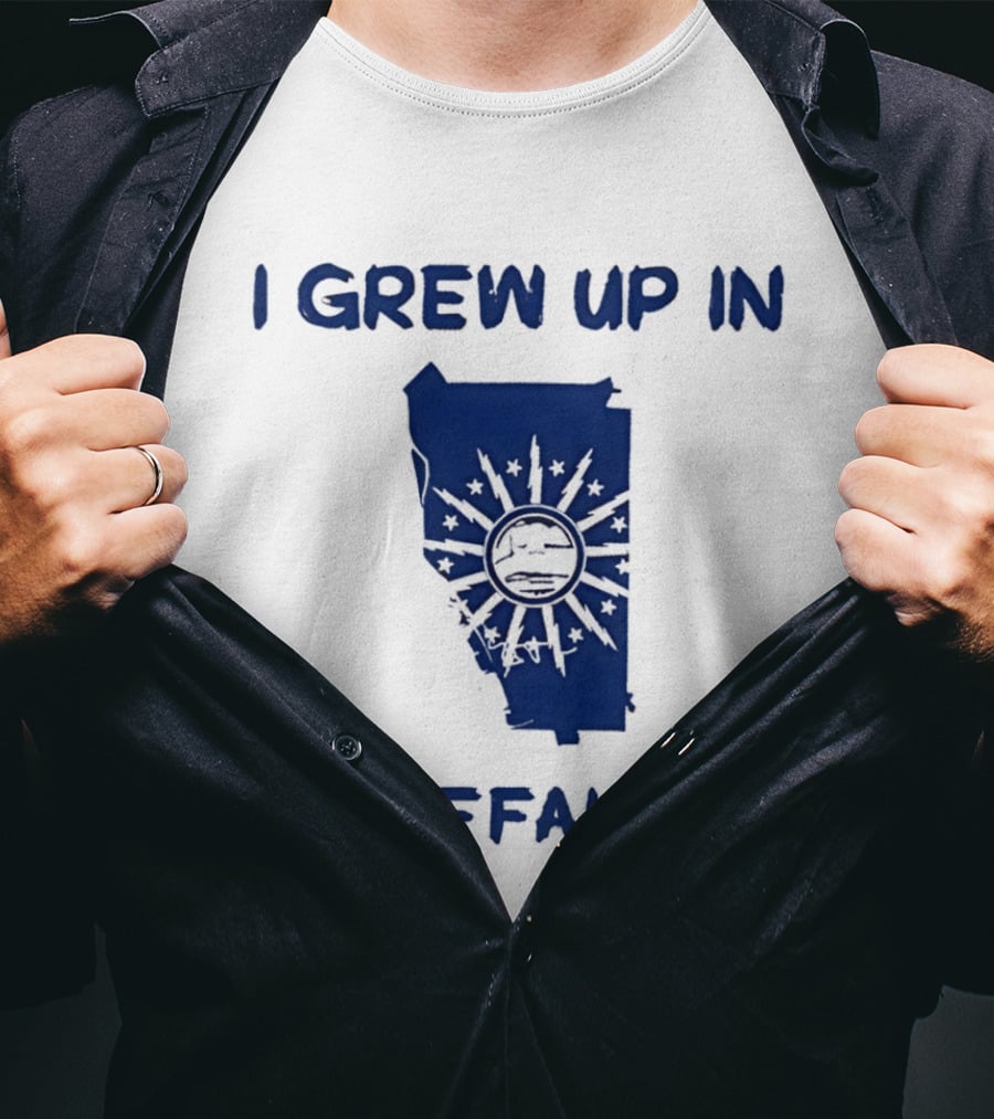 I Grew Up In Buffalo Map With Buffalo Silhouette And Sunburst T-Shirt