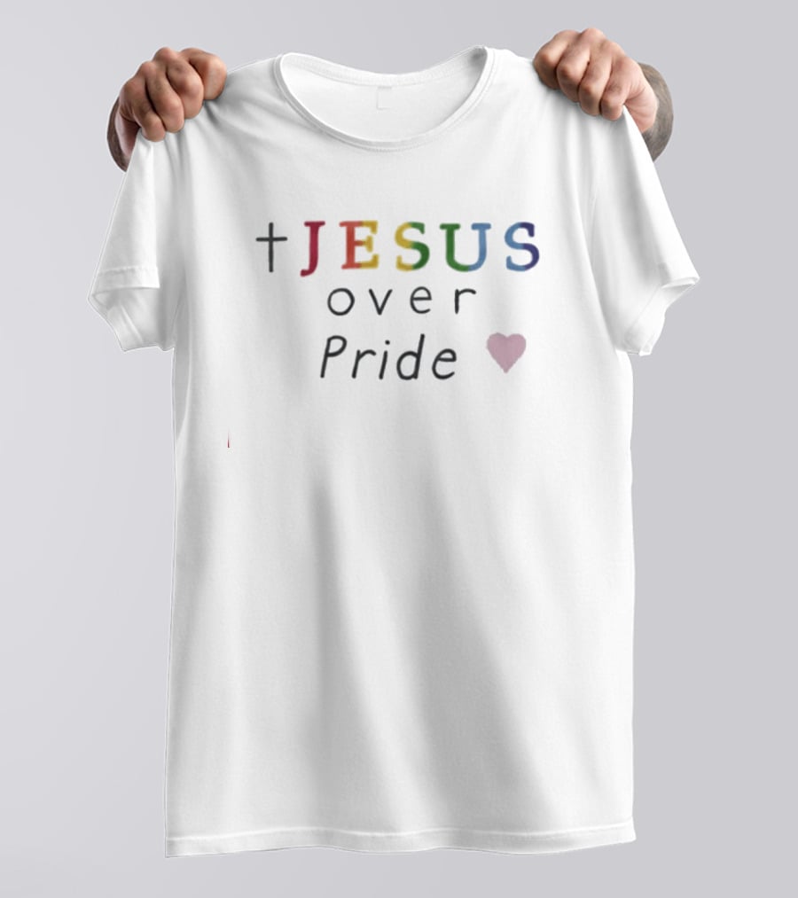 Jesus Over Pride Heart Rainbow Colors Cross T-Shirt