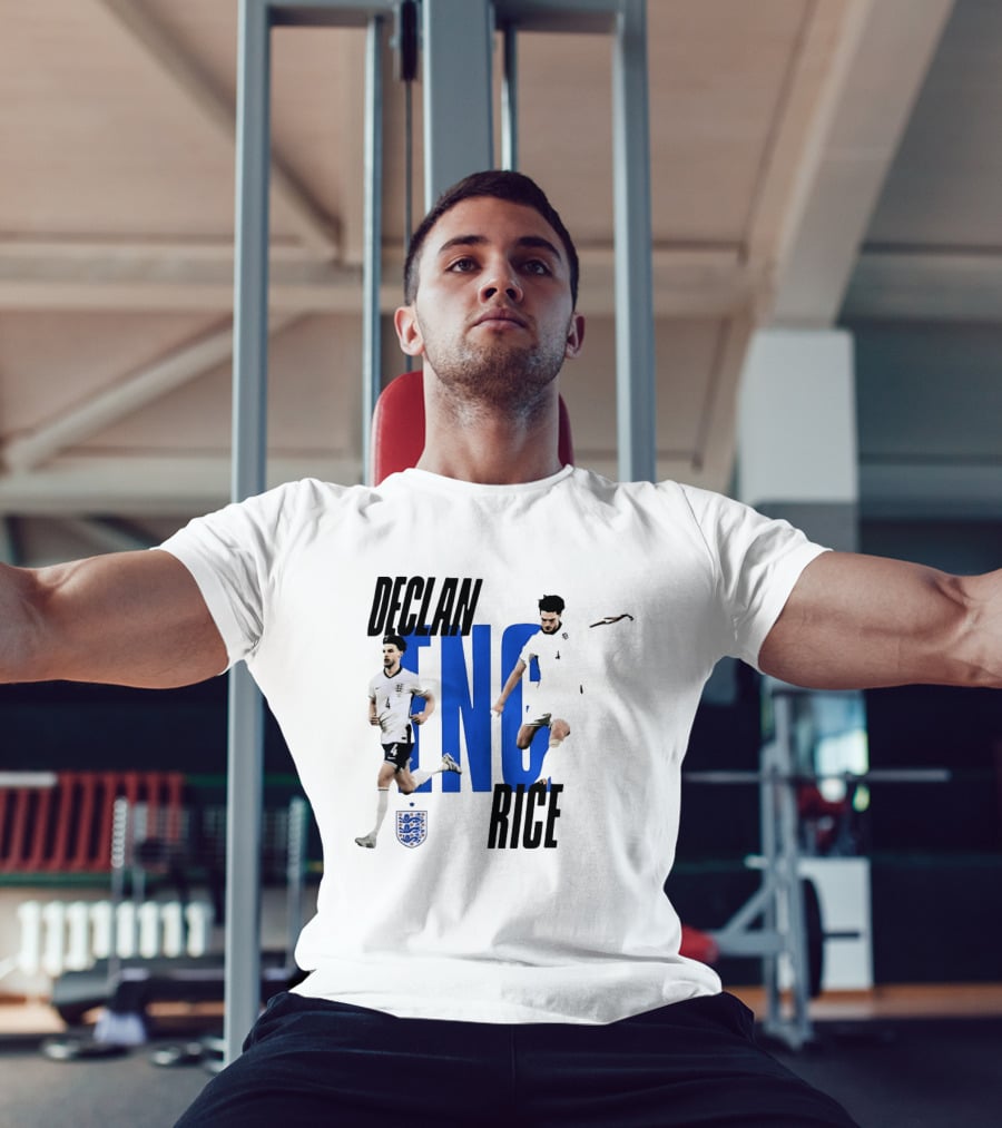 Declan Rice England National Football Team Player Action With Team Crest And ENG Letters T-Shirt