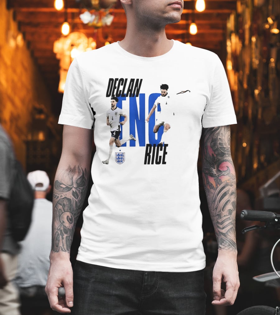 Declan Rice England National Football Team Player Action With Team Crest And ENG Letters T-Shirt