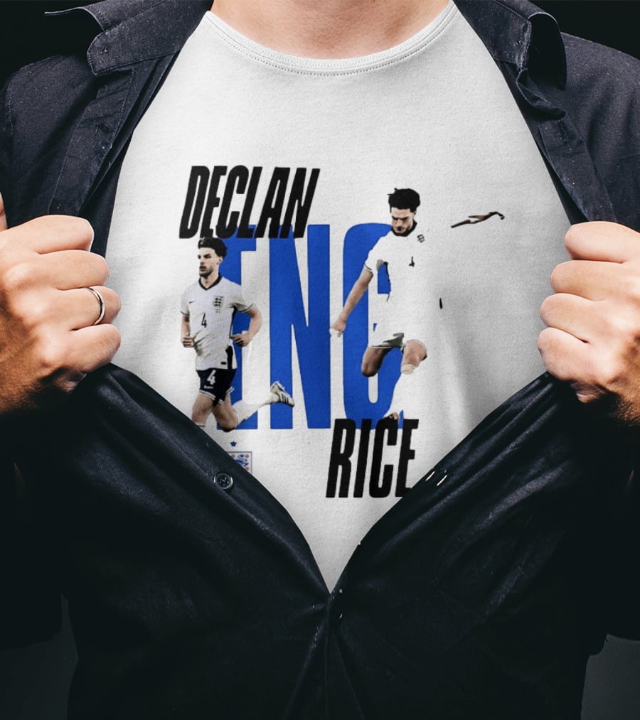 Declan Rice England National Football Team Player Action With Team Crest And ENG Letters T-Shirt