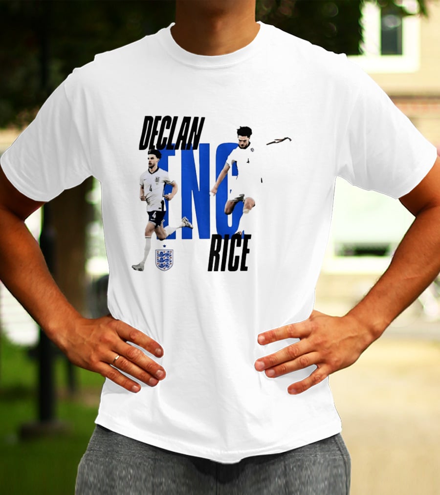 Declan Rice England National Football Team Player Action With Team Crest And ENG Letters T-Shirt