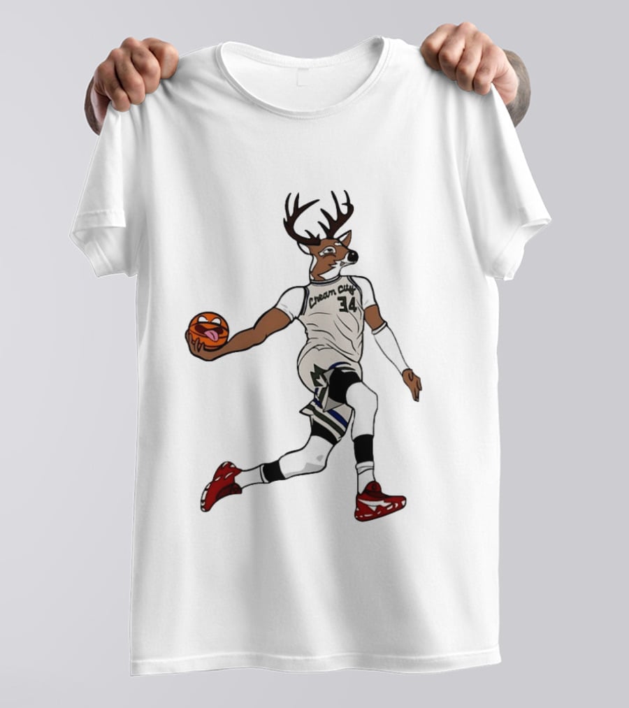 Milwaukee Bucks Cream City 34 Deer Basketball T-Shirt