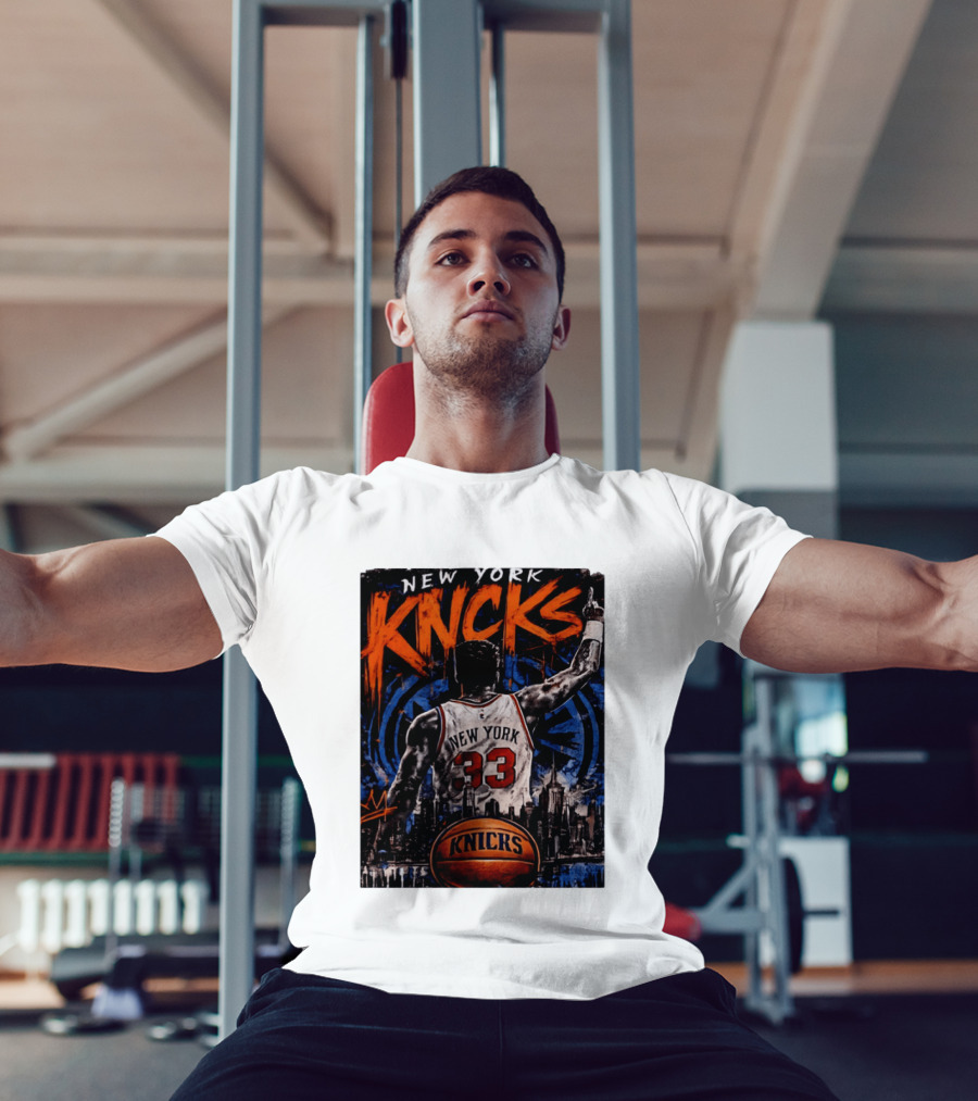 New York Knicks Ewing 33 City Skyline Basketball T-Shirt
