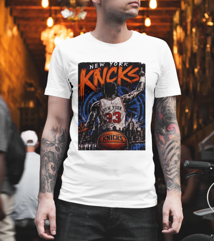 New York Knicks Ewing 33 City Skyline Basketball T-Shirt