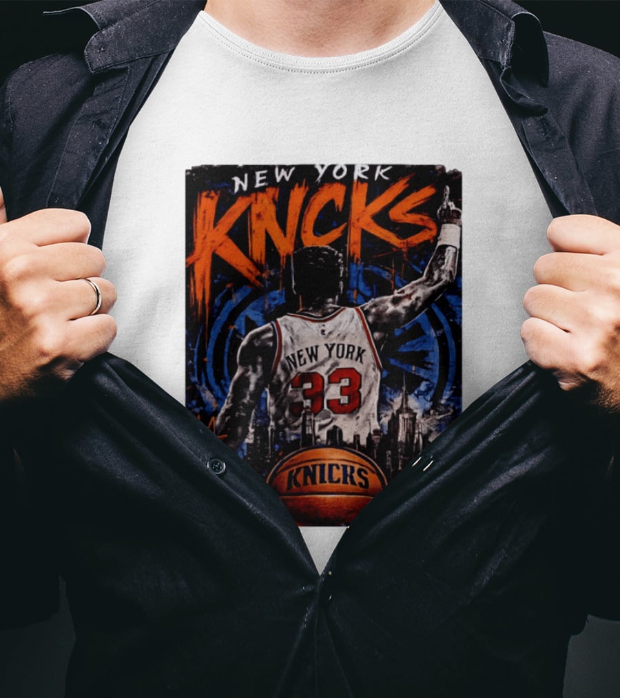 New York Knicks Ewing 33 City Skyline Basketball T-Shirt