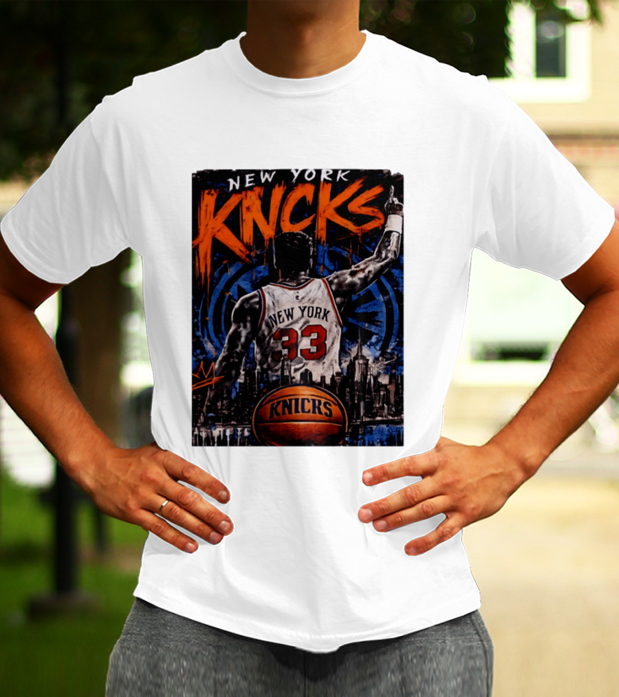 New York Knicks Ewing 33 City Skyline Basketball T-Shirt