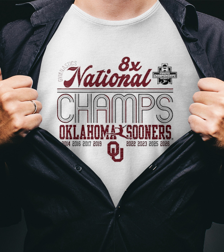 Oklahoma Sooners Gymnastics 8x National Champs 2014 2016 2017 2019 2022 2023 2025 2026 T-Shirt