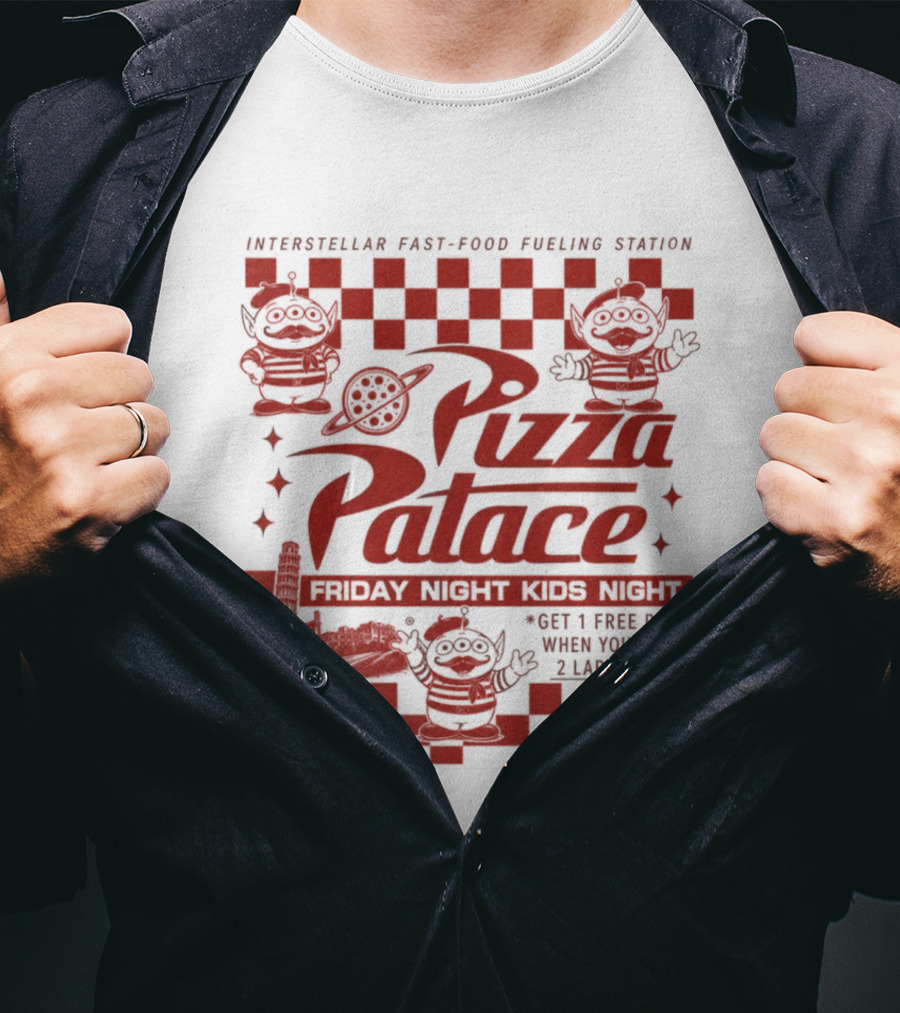 Pizza Palace Skeeball Fast Food Arcade Person Get 1 Free Pizza T-Shirt