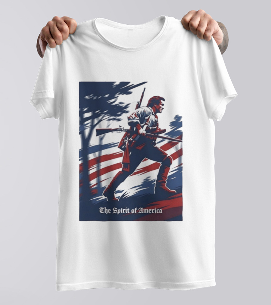 The Spirit Of America Revolutionary War Soldier With Musket And American Flag T-Shirt