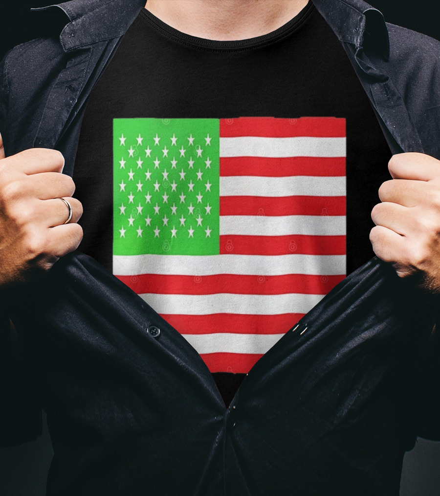 American Flag Green And Red Color Variant Stars And Stripes T-Shirt
