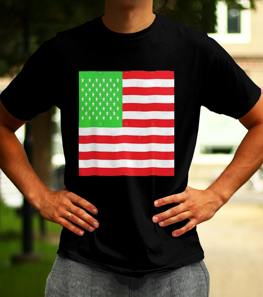 American Flag Green And Red Color Variant Stars And Stripes T-Shirt