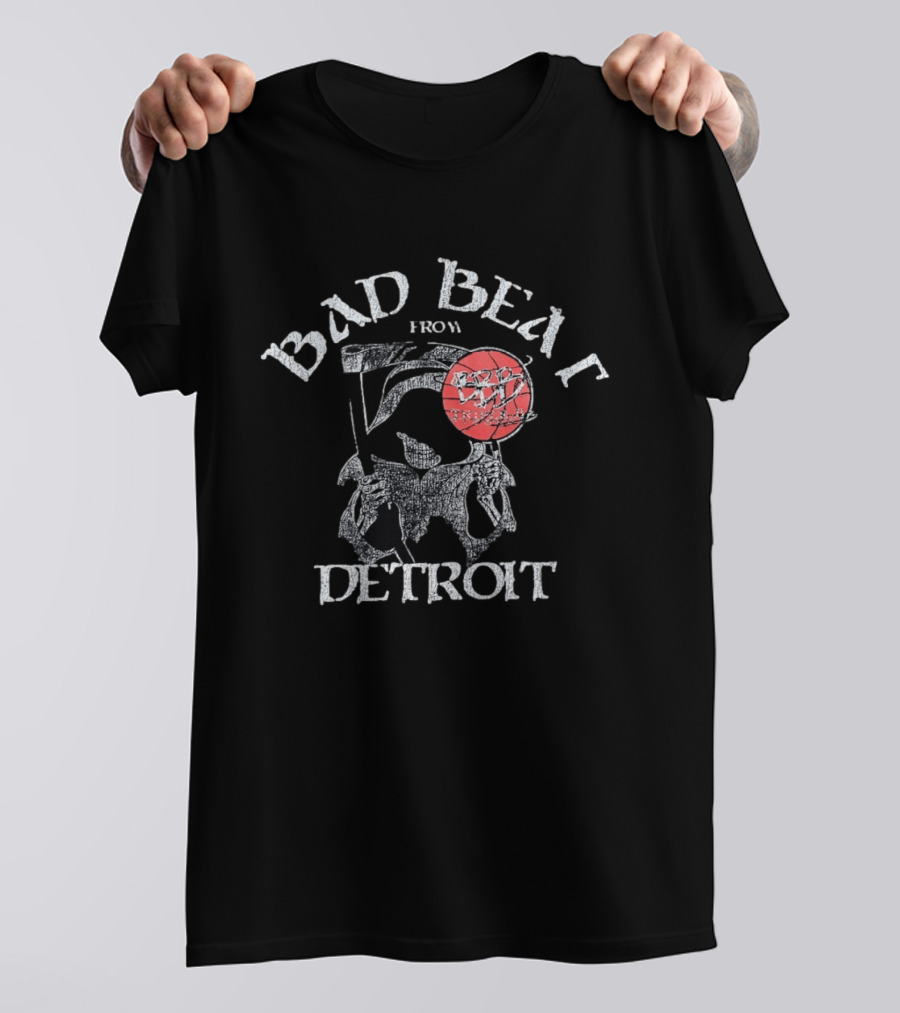 Bad Beat Detroit Grim Reaper Basketball Skeleton Holding Red Ball T-Shirt