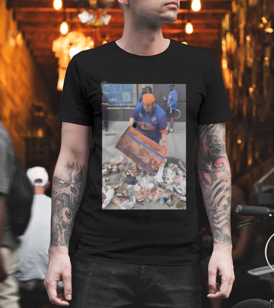 Knicks Dei Angie Trashcan Cleanup Team Fan Spirit Trash Pile T-Shirt