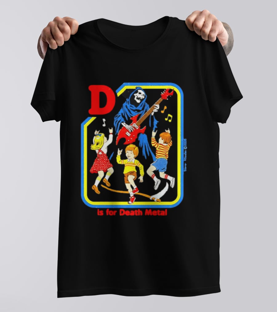 D Is For Death Metal Grim Reaper Kids Rocking Out With Electric Guitar T-Shirt