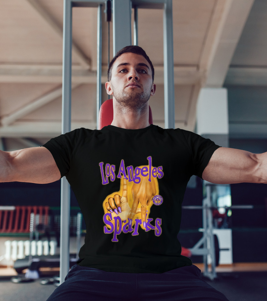Los Angeles Sparks WNBA Finger Gesture Purple Ink Sketch T-Shirt