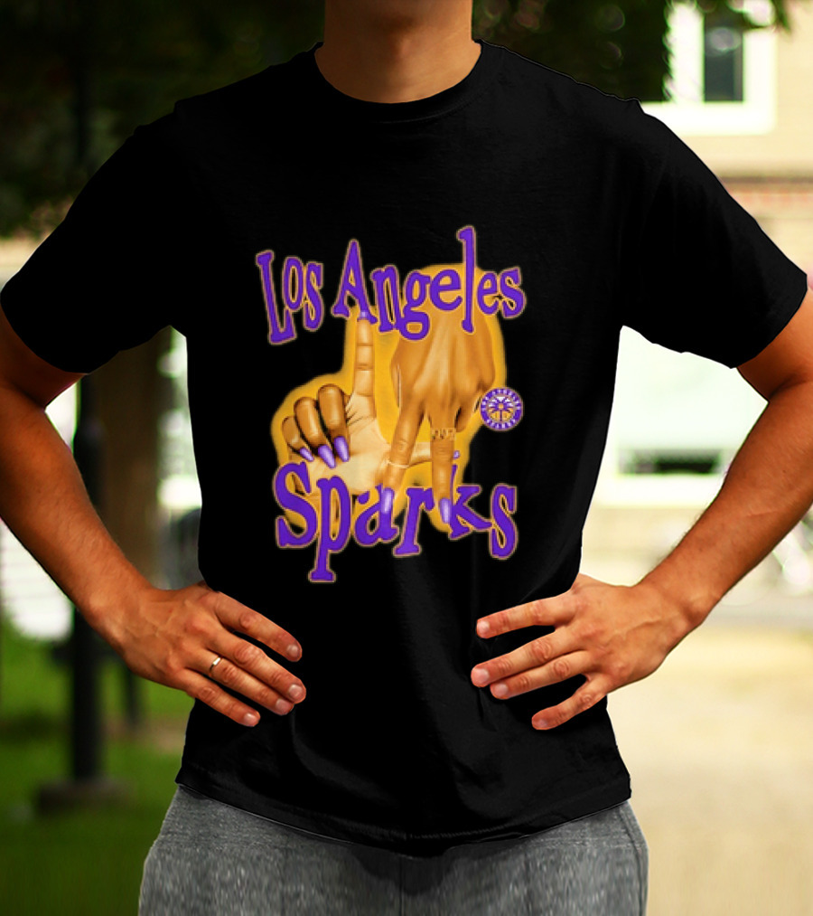 Los Angeles Sparks WNBA Finger Gesture Purple Ink Sketch T-Shirt