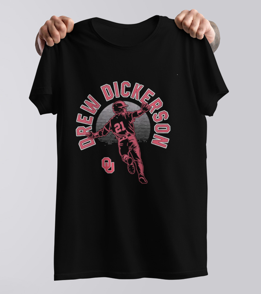 Drew Dickerson Oklahoma Sooners Player Baseball Silhouette OU T-Shirt