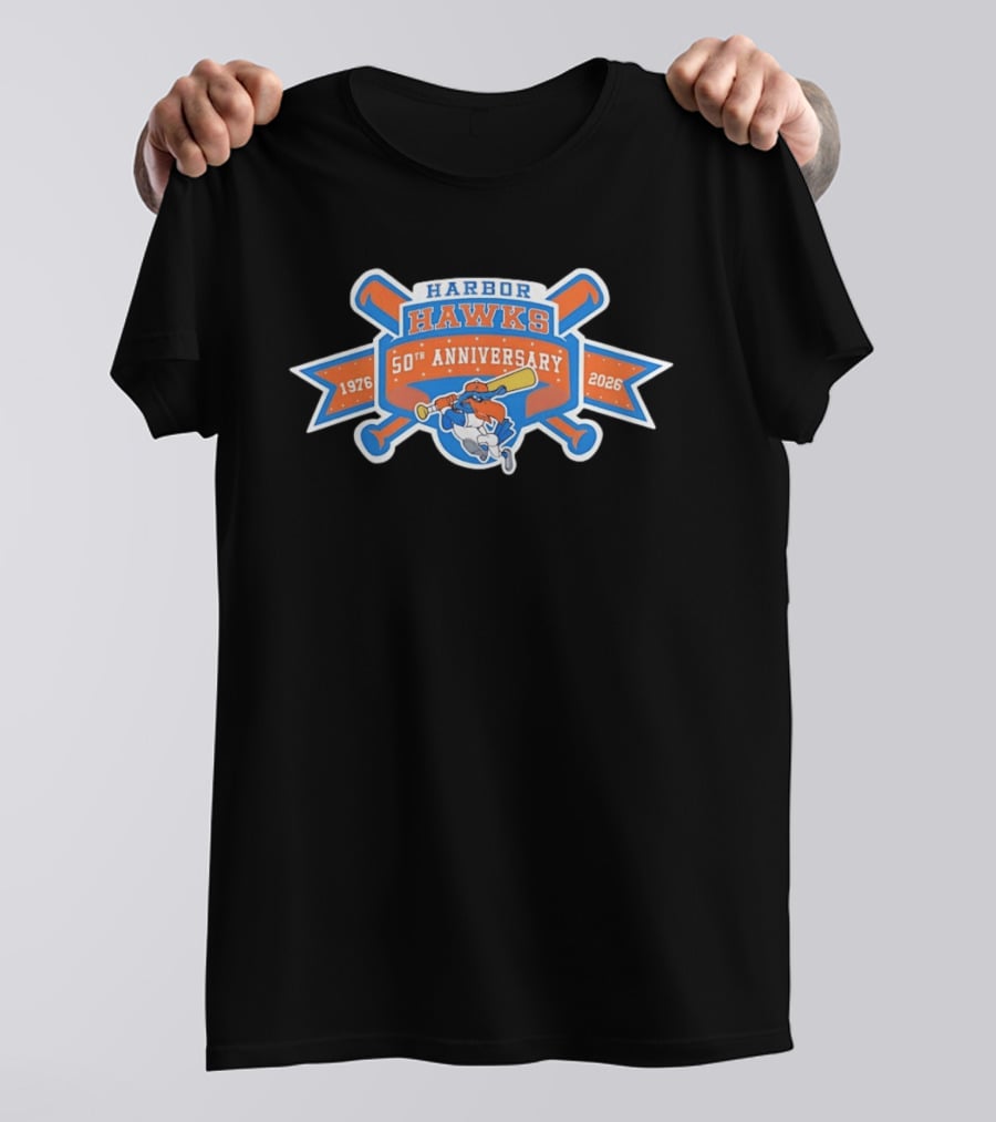 Harbor Hawks 50th Anniversary 1976 2026 Baseball Team Vintage Logo Celebration T-Shirt