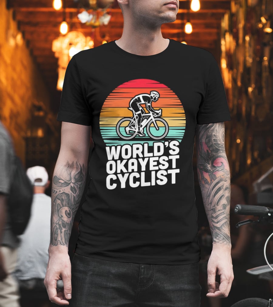 World's Okayest Cyclist Sunset Bicycle T-Shirt