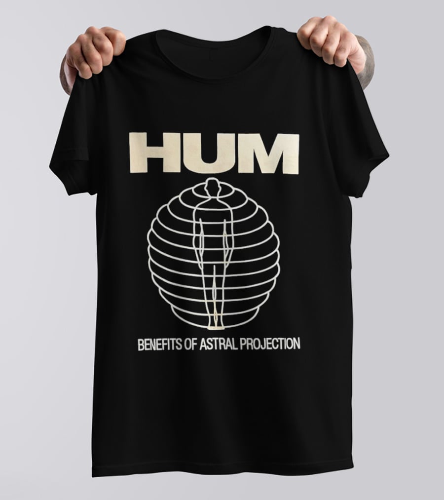 HUM Benefits Of Astral Projection Illustration With Human Figure And Concentric Circles T-Shirt