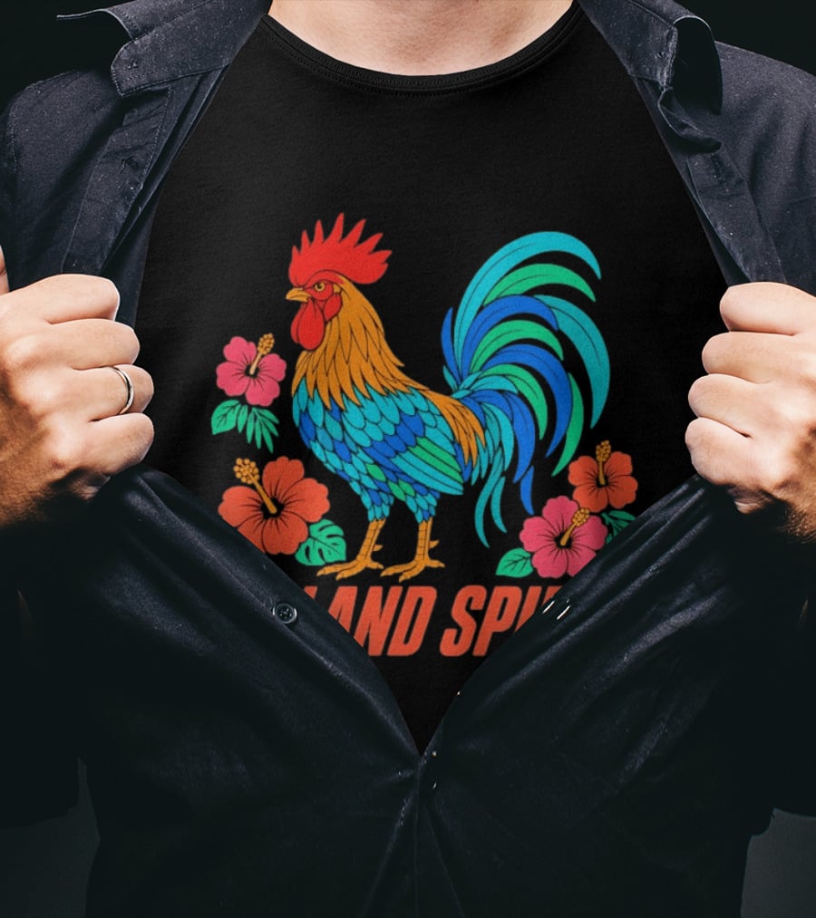 Island Spirit Rooster Hibiscus Flower Tropical Bird T-Shirt