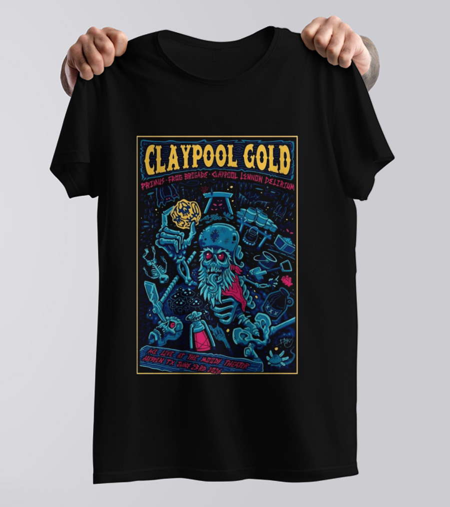 Claypool Gold Primus Frog Brigade Lennon Delirium Live Austin TX June 23 2026 T-Shirt