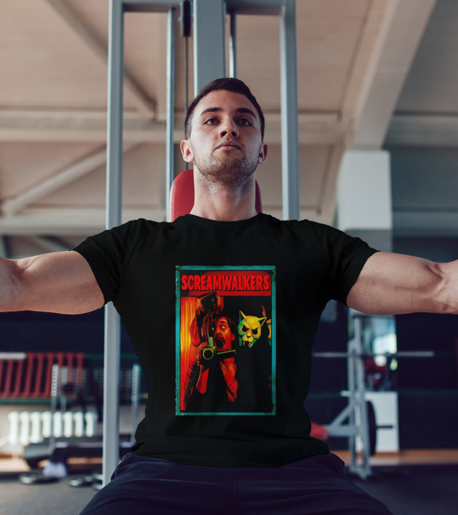 Screamwalkers Horror Movie With Camera And Masked Figure T-Shirt