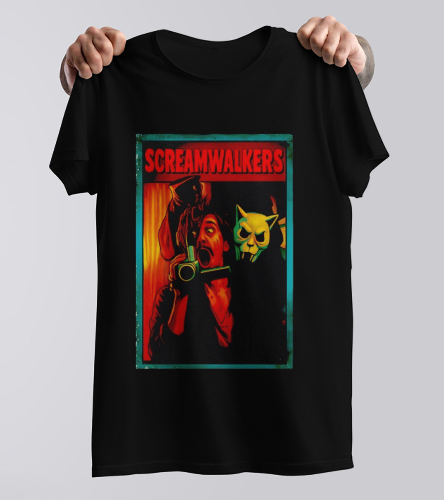 Screamwalkers Horror Movie With Camera And Masked Figure T-Shirt